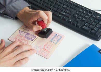 Immigration Control Officer Will Arrival Stamp In The Passport