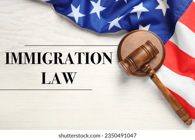 Immigration law. Judge's gavel and American flag on white wooden table, top view - Powered by Shutterstock