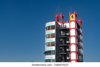 Imola International Motor Sport Racetrack Circuit, Towr With Ferrari Logo, Italy, June 19 2022. DTM