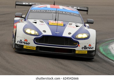 Imola, Italy May 13, 2016: Aston Martin V8 Vantage, Driven By Andrew Howard (GBR), Darren Turner (GBR), Alex MacDowall (GBR), In Action During The European Le Mans Series - 4 Hours - Imola, Italy.