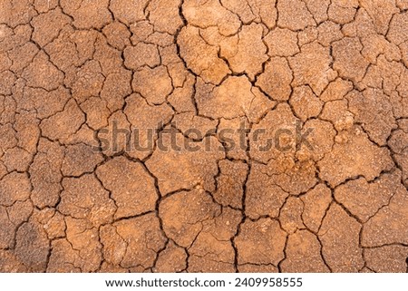 Impact of global warming, lack of water and moisture, top view surface of dry soil, cracked earth or cracked ground background.