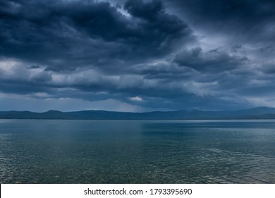 An impending cyclone with thunderstorms and squally winds on the lake