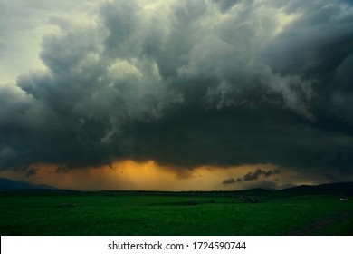 Impending Thunderstorm With Lightning Sky