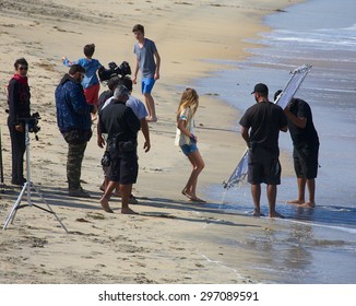 IMPERIAL BEACH, CALIFORNIA - June 3, 2015: Actress Lia Marie Johnson And A Film Crew Filming At Imperial Beach Outside San Diego For The Movie Ruta Madre. 