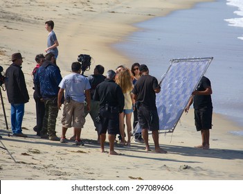 IMPERIAL BEACH, CALIFORNIA - June 3, 2015: Actress Lia Marie Johnson And A Film Crew Filming At Imperial Beach Outside San Diego For The Movie Ruta Madre. 