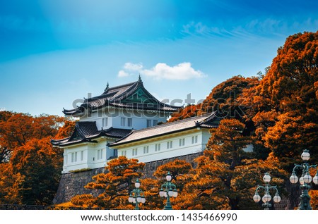 Imperial Palace with autumn leaf at daytime in Tokyo, Japan.