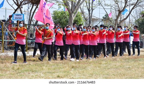 Imphal, India - March 01 2021: March Past Parade By Students On Opening Ceremony Of Manipur University Sports Meet 2021