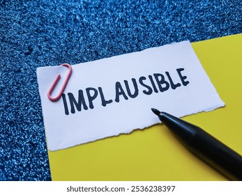 Implausible writting on blue background.