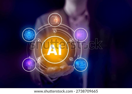 Implementing Artificial Intelligence In Company Operations, AI Capabilities And Services, Image Generation, Information Research, Innovative Ideas And Skill Development Concept