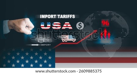 Import Tariffs Concept. AI Tech War, semiconductor industrial, Technology Industry Investment, American Tariffs Growth Business Barrier International Commerce and regulations 