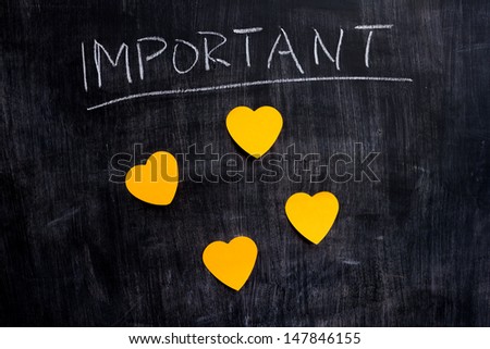 Important heart shaped notes on blackboard