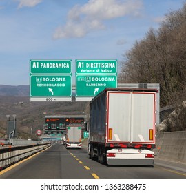important road junction on Central Italy on the motorway with two roads Panoramica or Direttissima the means Panoramic Road of Direct Speed Way