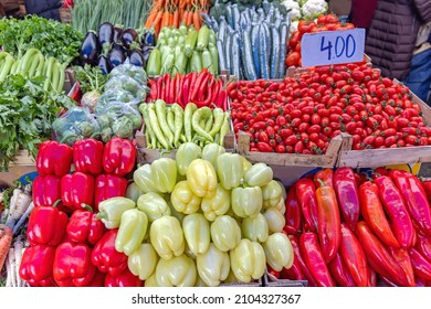 Imported Vegetables Farmers Market Stall At Winter