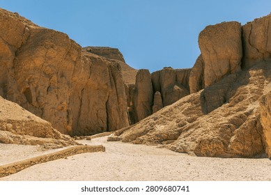 Imposing Arid Limestone Canyon Inside the Valley of the Kings