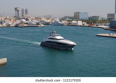 Imprerial Princess Beatrice Luxury Yatch Leaving The Port Of Barcelona. April 27, 2018.