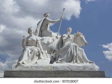 Impressive Imperial Victorian Monument On A Plinth Entitled Europe In London England Signifying Dominion Over Europe During The Days Of The British Empire