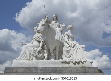 Impressive Imperial Victorian Monument On A Plinth Entitled Europe In London England Signifying Dominion Over Europe During The Days Of The British Empire