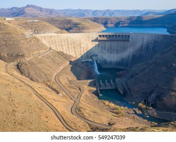 Impressive Katse Dam Hydroelectric Power Plant And Service Roads In Lesotho, Africa