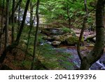 Impressive landscape from the end of the waterfall of Livaditis or Trachoni. One of the biggest waterfall in Greece. Is also part of the European Path E6. Drama Prefecture. Greece.