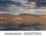 impressive sunset at lake laberge in Yukon Territory, Canada