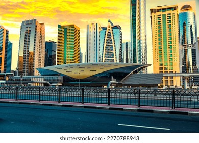 The impressive transportation infrastructure of Dubai includes a stylish metro station that reflects the city's commitment to modernity and innovat