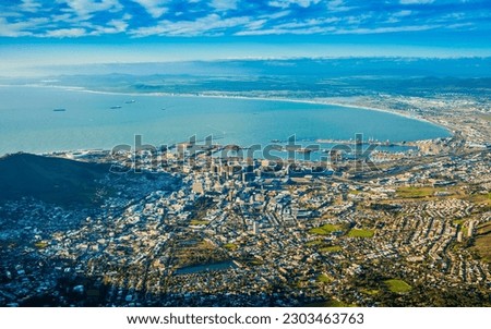 Impressive view of Cape Town skyline and its stunning bay from Table Mountain, South Africa
