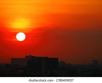 impressive view of cloudscape over city skyline when the sun set behind in the morning so beautiful outdoor pattern for awesome nature background