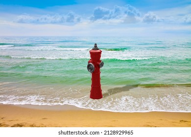 An improbable hydrant at the seaside - Plenty of water illogical concept image