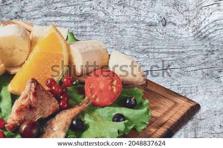 Similar – Image, Stock Photo Bruschetta with cream cheese, cherry tomatoes and basil