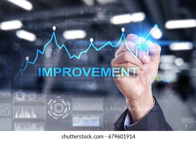 Improvement graph on virtual screen. Business and technology concept. 