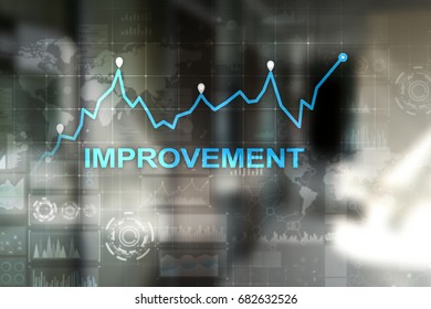Improvement graph on virtual screen. Business and technology concept. 