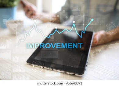 Improvement graph on virtual screen. Business and technology concept. 