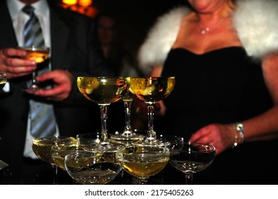 Improvised Champagne Fountain At A Wedding