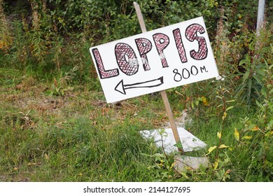 Improvised Signpost With Direction To A Swedish Countryside Flea Market