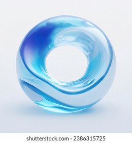 impulsive 3d art digital art on a white background: transparent glass sphere with a portal to the blue universe inside