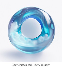 impulsive 3d art digital art on a white background: transparent glass sphere with a portal to the blue universe inside