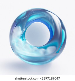 impulsive 3d art digital art on a white background: transparent glass sphere with a portal to the blue universe inside