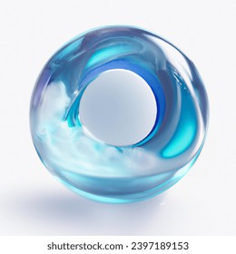 impulsive 3d art digital art on a white background: transparent glass sphere with a portal to the blue universe inside