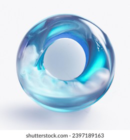 impulsive 3d art digital art on a white background: transparent glass sphere with a portal to the blue universe inside