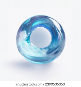 impulsive 3d art digital art on a white background: transparent glass sphere with a portal to the blue universe inside