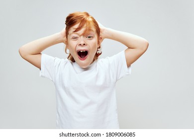 Impulsive Child Red Hair Wide Open Mouth Energy Fun White T-shirt 