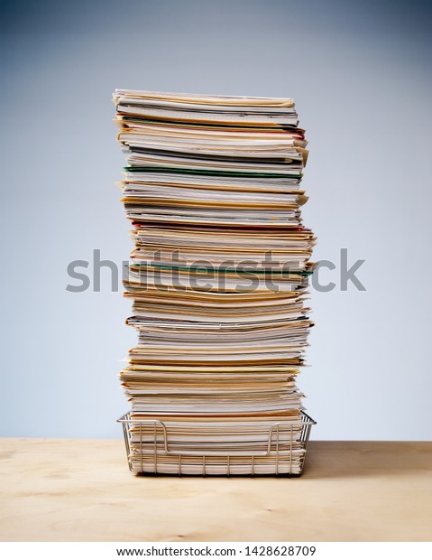 Out Tray On Desk Tall Stack Stock Photo Edit Now 1428628709