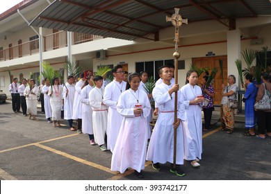 INANAM, KOTA KINABALU SABAH - MARCH 20, 2016: Palm Sunday celebration at St Catherine church Inanam Kota Kinabalu, Sabah Malaysia