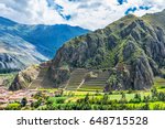 Inca Fortress with Terraces and Temple Hill in Ollantaytambo, Cusco, Peru. Ollantaytambo was the royal estate of Emperor Pachacuti who conquered the region