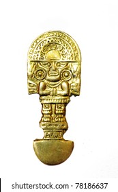  Inca Indian Ritual Knife Of Gold Over White Background