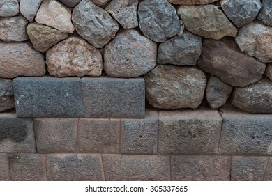 Inca Ruins Construction With New Age Of Stone Wall, Cusco, Peru