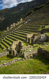 Inca Terraces In Machu Picchu, Peru: Unesco World Heritage Site, Inca Stonework And Archaeological Site