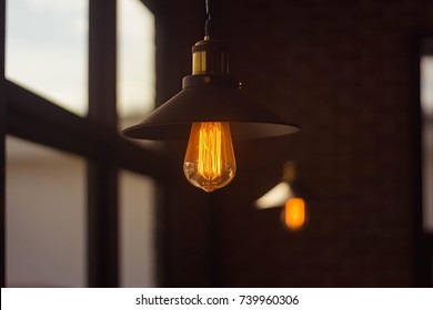 Incandescent Lamps In A Coffee Shop. Edison Lamp.