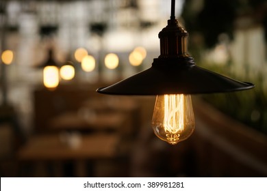 Incandescent Lamps In A Modern Cafe. Edison Lamp.