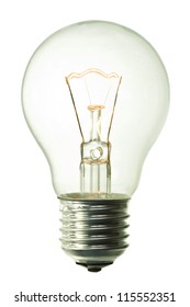 incandescent lighted bulb isolated on pure white background